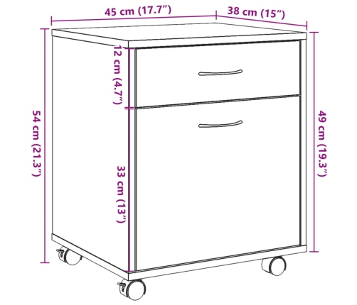 Armario con ruedas madera ingeniería roble artisan 45x38x54 cm