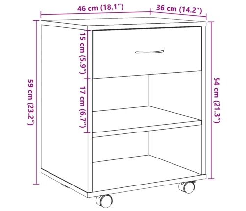 Armario con ruedas madera de ingeniería envejecida 46x36x59 cm