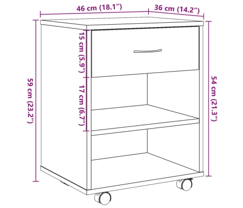 Armario con ruedas madera ingeniería roble artisan 46x36x59 cm