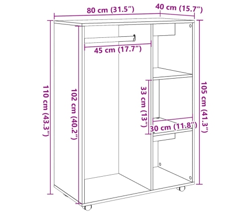 Armario madera de ingeniería madera envejecida 80x40x110 cm