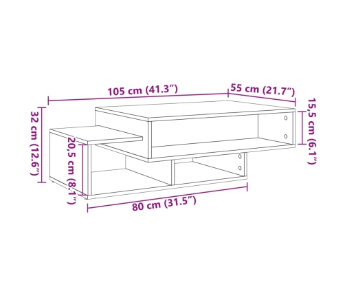 Mesa de centro madera de ingeniería roble artisan 105x55x32 cm