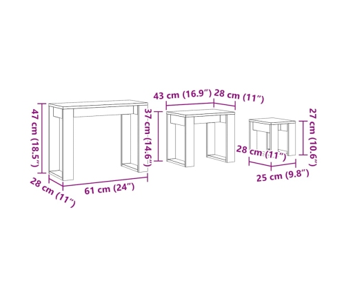 Mesas apilables 3 uds madera de ingeniería madera envejecida