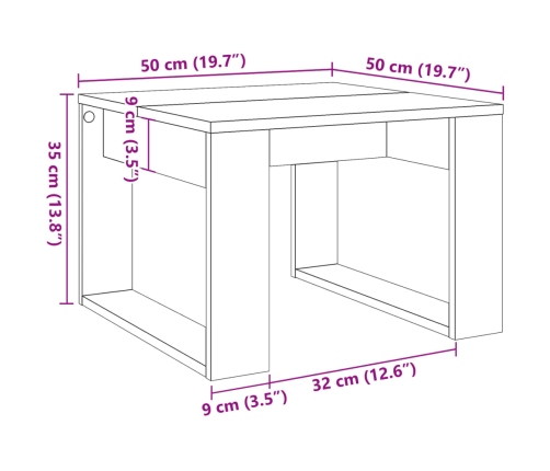 Mesa auxiliar de madera de ingeniería envejecida 50x50x35 cm