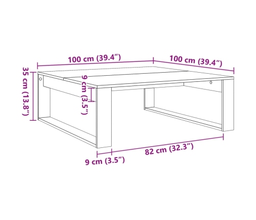 Mesa de centro madera de ingeniería envejecida 100x100x35 cm