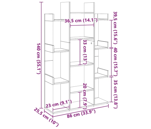 Librería de madera contrachapada envejecida 86x25,5x140 cm