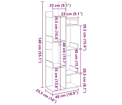 Armario de libros madera contrachapada envejecida 48x25,5x140cm