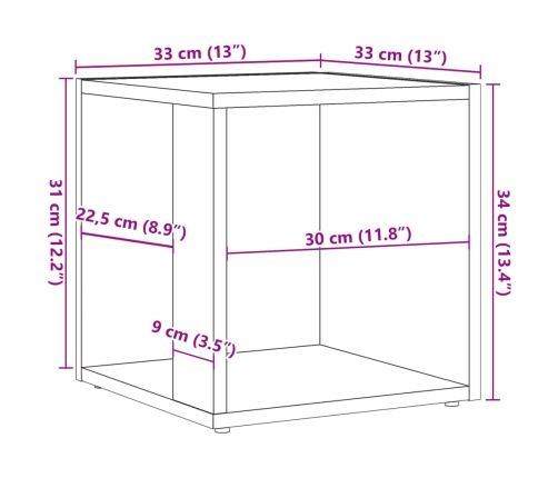 Mesa auxiliar de madera de ingeniería envejecida 33x33x34 cm