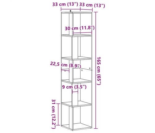 Mueble de esquina madera de ingeniería envejecida 33x33x165 cm