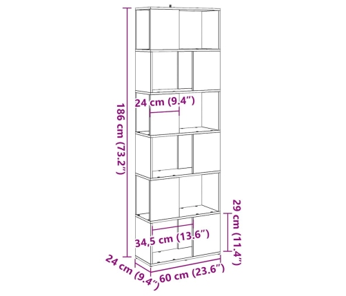 Estantería/divisor de espacios roble artisan 60x24x186 cm