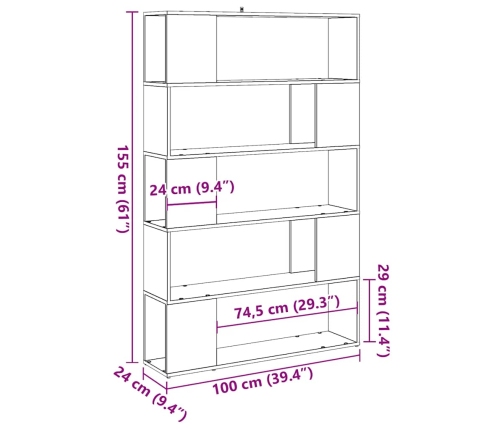 Estantería/divisor de espacios roble artisan 100x24x155 cm