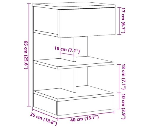 Mesitas de noche 2 uds madera ingeniería envejecida 40x35x65 cm