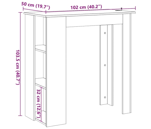 Mesa bar y estante madera ingeniería envejecida 102x50x103,5cm