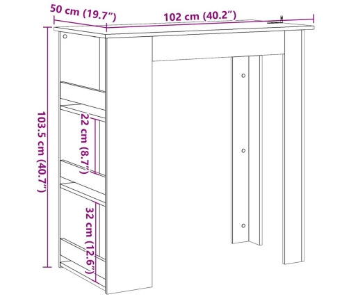 Mesa bar con estante almacenaje roble artisan 102x50x103,5 cm