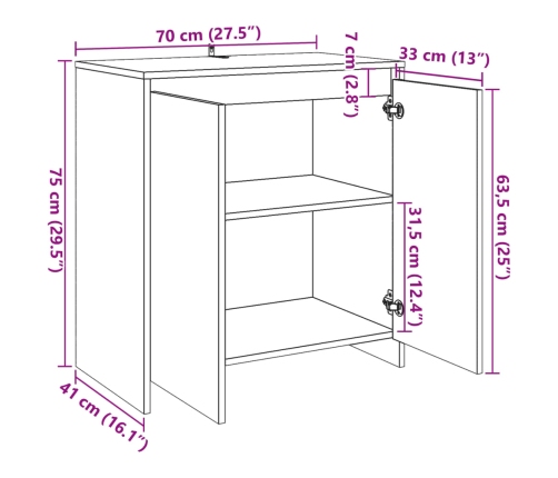 Aparador de madera de ingeniería envejecida 70x41x75 cm