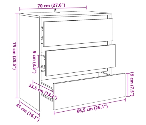 Aparador de madera de ingeniería envejecida 70x41x75 cm