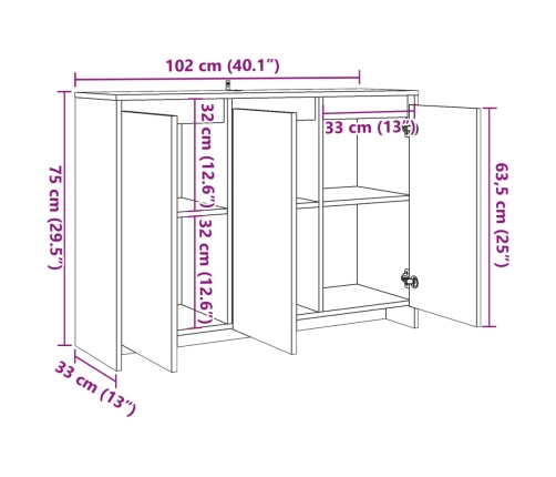 Aparador de madera de ingeniería envejecida 102x33x75 cm