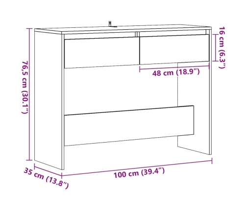 Mesa consola madera ingeniería madera envejecida 100x35x76,5 cm