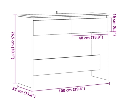 Mesa consola madera ingeniería roble artesanal 100x35x76,5 cm