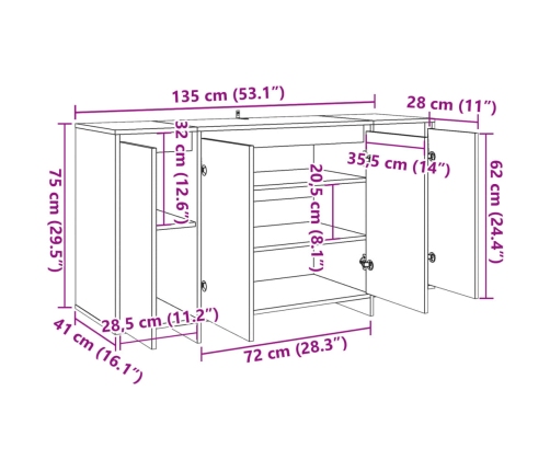 Aparador de madera de ingeniería envejecida 135x41x75 cm