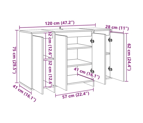 Aparador madera de ingeniería madera envejecida 120x41x75 cm