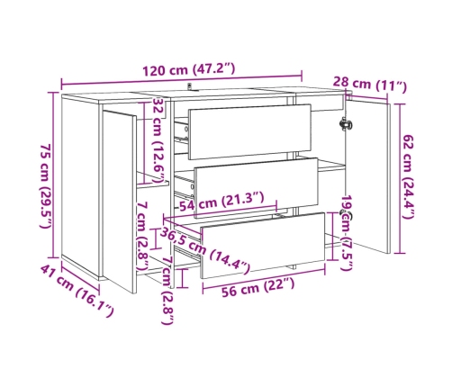 Aparador madera de ingeniería madera envejecida 120x41x75 cm