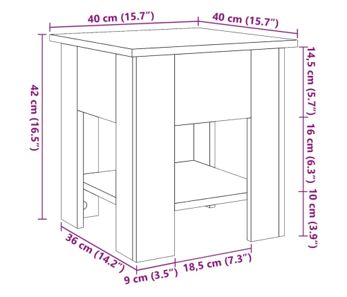 Mesa de centro madera ingeniería madera envejecida 40x40x42 cm