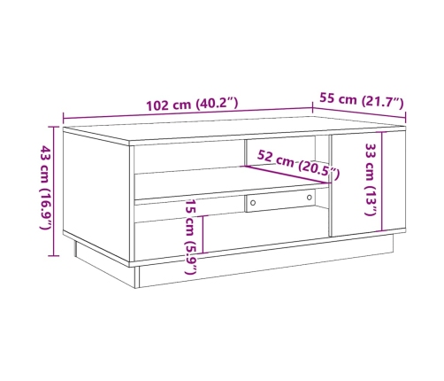 Mesa de centro madera ingeniería madera envejecida 102x55x43 cm