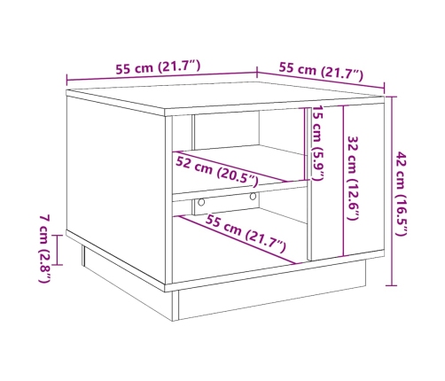 Mesa de centro madera ingeniería madera envejecida 55x55x42 cm