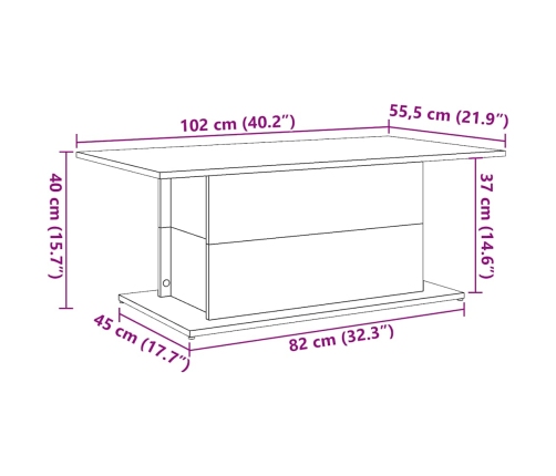 Mesa de centro madera ingeniería envejecida 102x55,5x40 cm