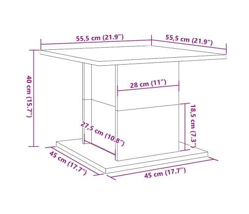 Mesa de centro madera ingeniería envejecida 55,5x55,5x40 cm