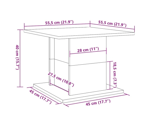 Mesa de centro madera ingeniería roble artisan 55,5x55,5x40 cm