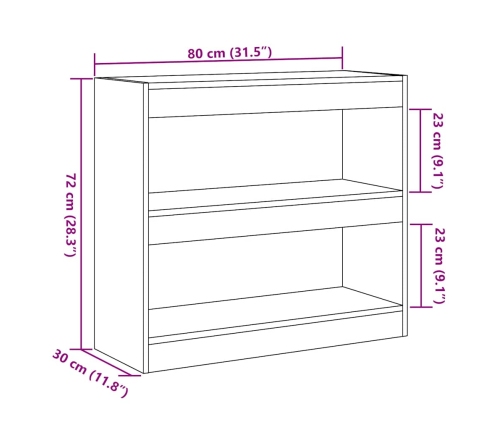 Estantería/divisor de espacios roble artisan 80x30x72 cm