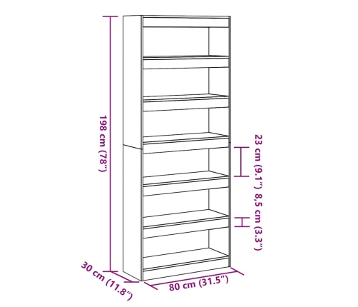 Estantería/divisor de espacios roble artisan 80x30x198 cm