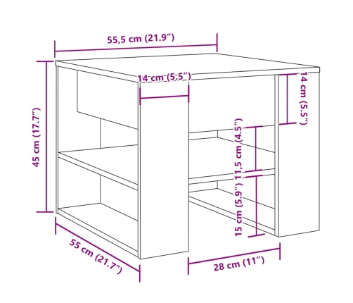 Mesa de centro madera de ingeniería madera antigua 55,5x55x45cm