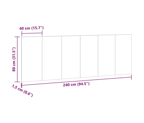 Cabecero de pared madera ingeniería envejecida 240x1,5x80 cm