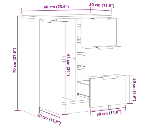 Aparador de madera de ingeniería envejecida 60x30x70 cm