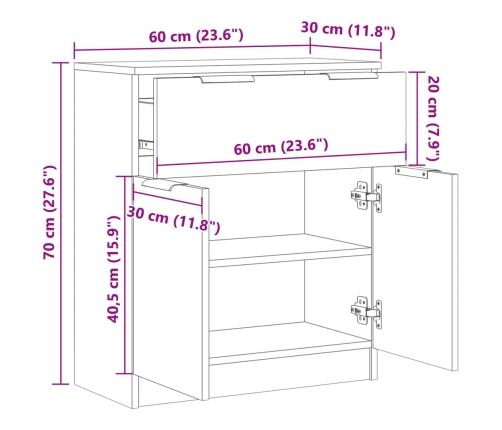 Aparador de madera de ingeniería envejecida 60x30x70 cm