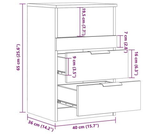 Mesita de noche madera de ingeniería envejecida 40x36x65 cm