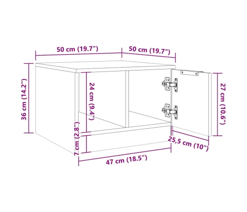 Mesa de centro madera de ingeniería envejecida 50x50x36 cm