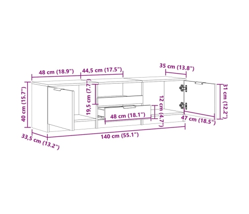 Mueble de TV de madera antigua 140x35x40 cm Madera ingeniería