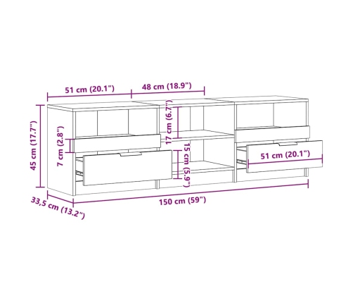 Mueble de TV madera ingeniería madera envejecida 150x33,5x45cm