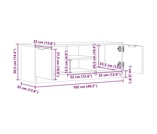 Mueble de TV madera contrachapada madera antigua 102x35x36,5 cm