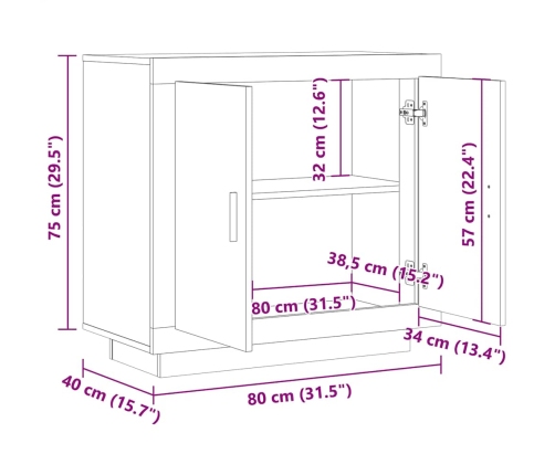 Aparador de madera contrachapada envejecida 80x40x75 cm