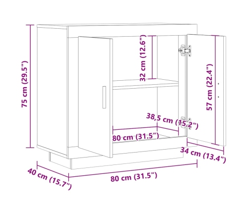 Aparador madera contrachapada roble artisian 80x40x75 cm