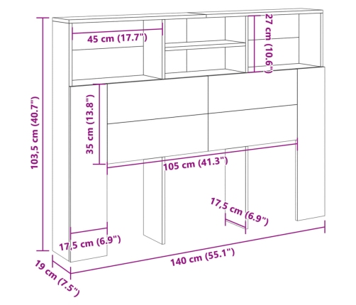 Mueble cabecero madera envejecida 140x19x103,5 cm