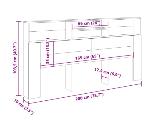 Cabecero armario madera ingeniería envejecida 200x19x103,5 cm