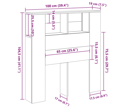 Cabecero armario madera ingeniería envejecida 100x19x104,5 cm