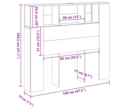 Cabecero armario madera ingeniería envejecida 120x19x104,5 cm