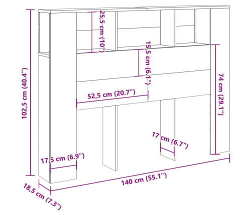 Cabecero armario madera ingeniería envejecida 140x18,5x102,5 cm