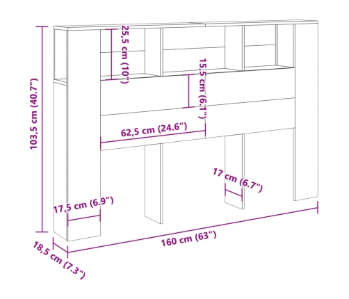 Cabecero armario madera ingeniería envejecida 160x18,5x103,5 cm